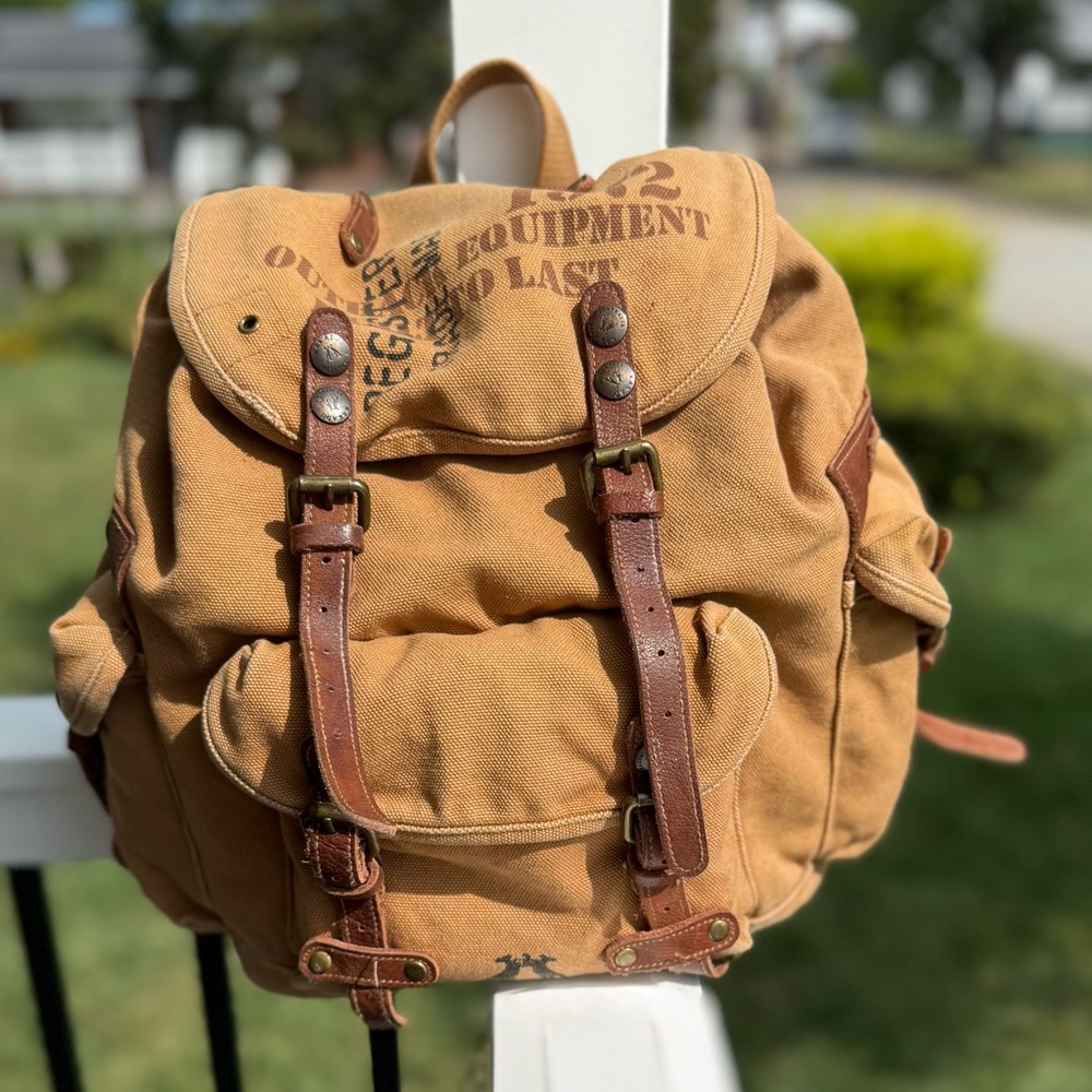 Kakadu Traders Vintage Style Brown Canvas Backpack with Leather Accents